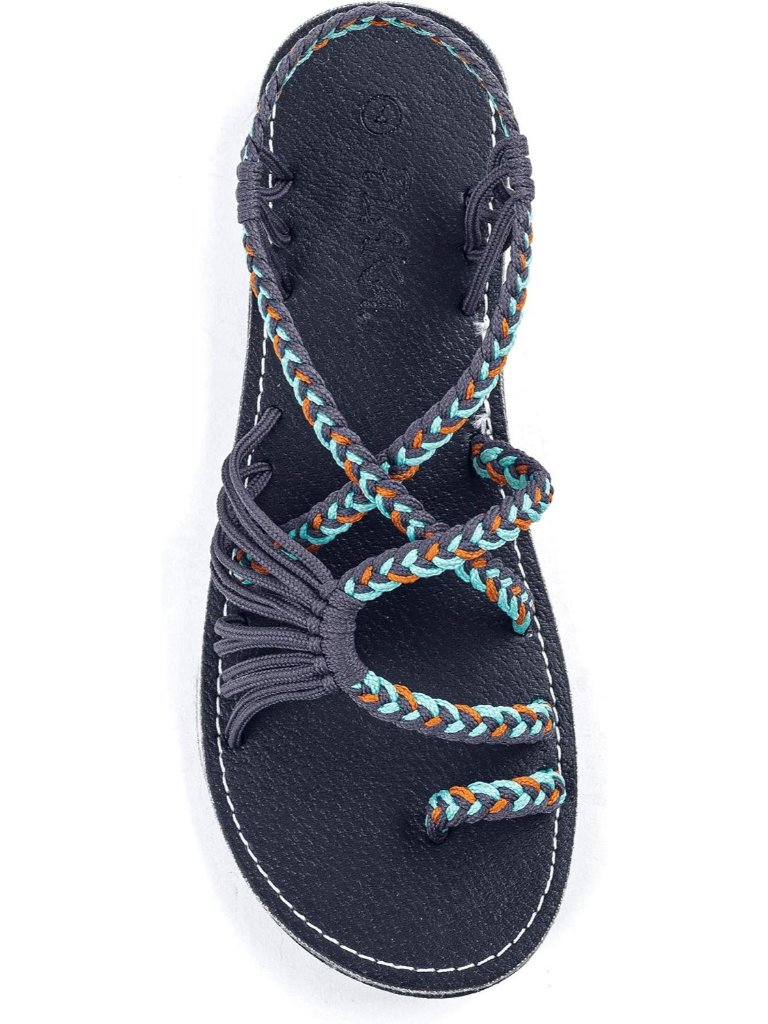 Women's Aqua Blue Comfortable Palm Leaf Herringbone Slip On Flat Sandal Shoes